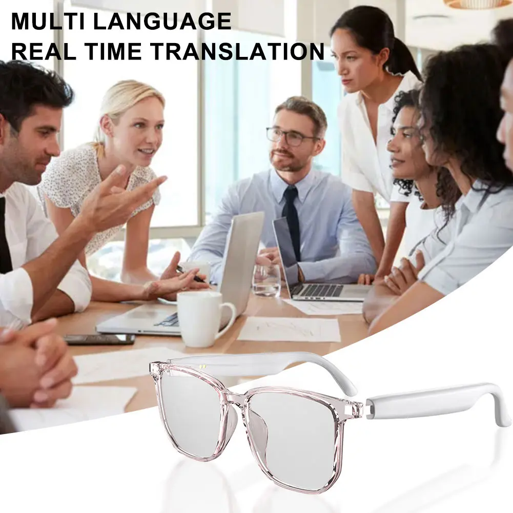 Smart Glasses Earphones Automatic Voice Translation Audio Glasses BT 5.4 AI Translator Glasses for Sports Meeting Recording