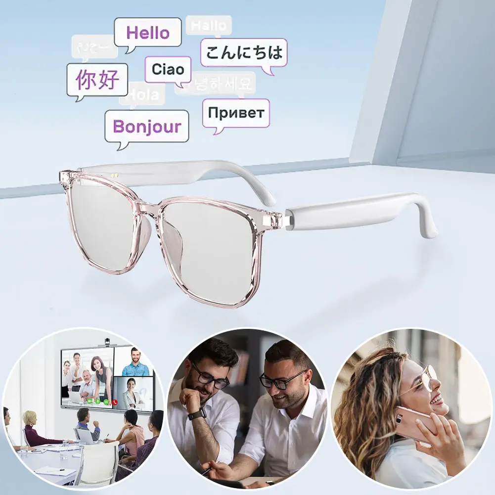 Smart Glasses Earphones Automatic Voice Translation Audio Glasses BT 5.4 AI Translator Glasses for Sports Meeting Recording