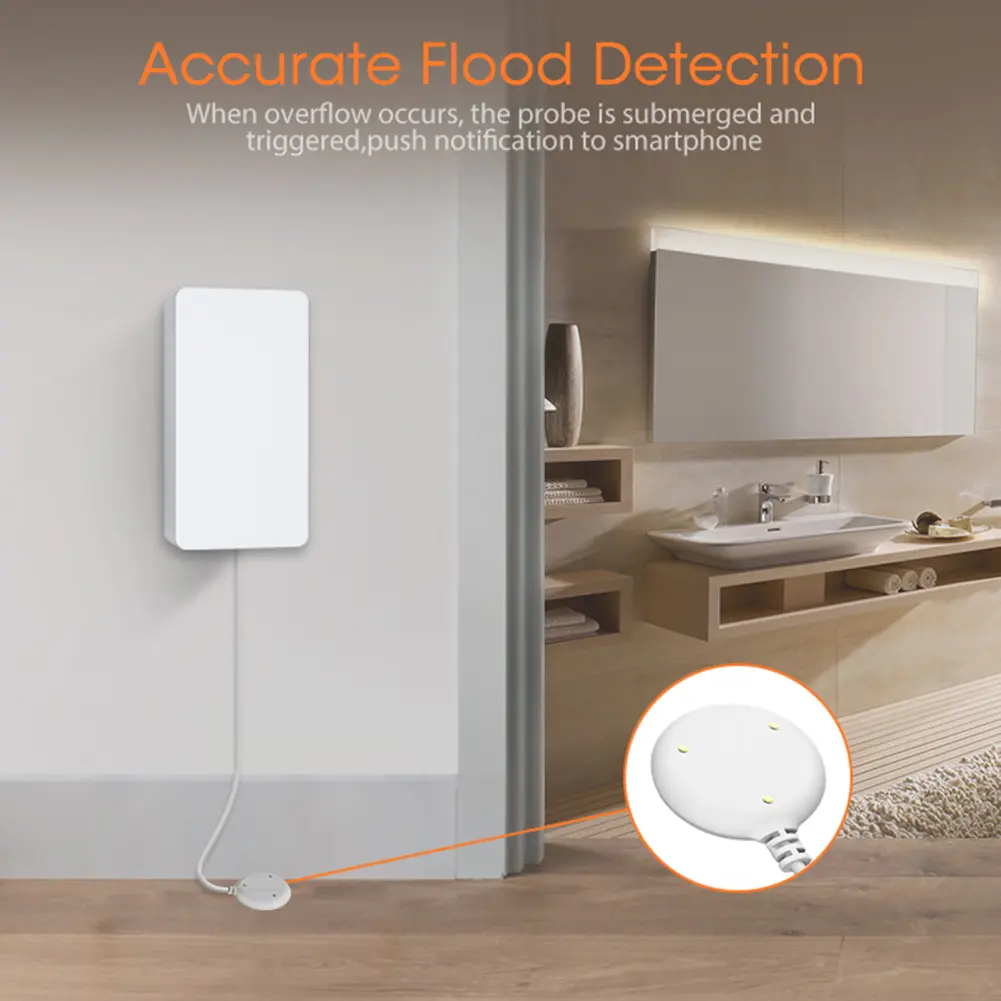 Tuya ZigBee Overflow Security Alarm System Remote Control 2.4GHz Liquid Leak Alarm Battery Powered Portable for Home Apartment