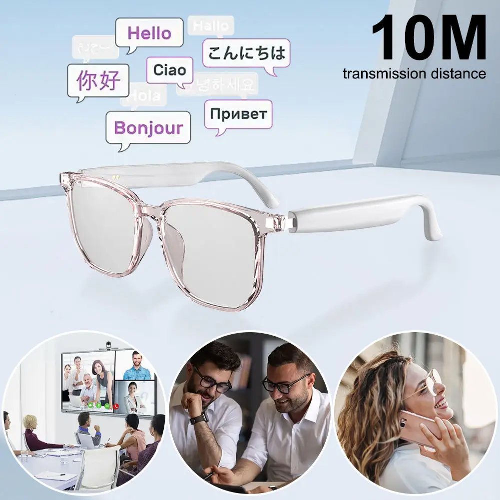 Smart Glasses Earphones Automatic Voice Translation Audio Glasses BT 5.4 AI Translator Glasses for Sports Meeting Recording