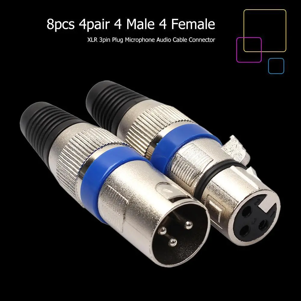8pcs 3Pin XLR Connector Microphone Plug Male Female Adapter MIC Wire Connector