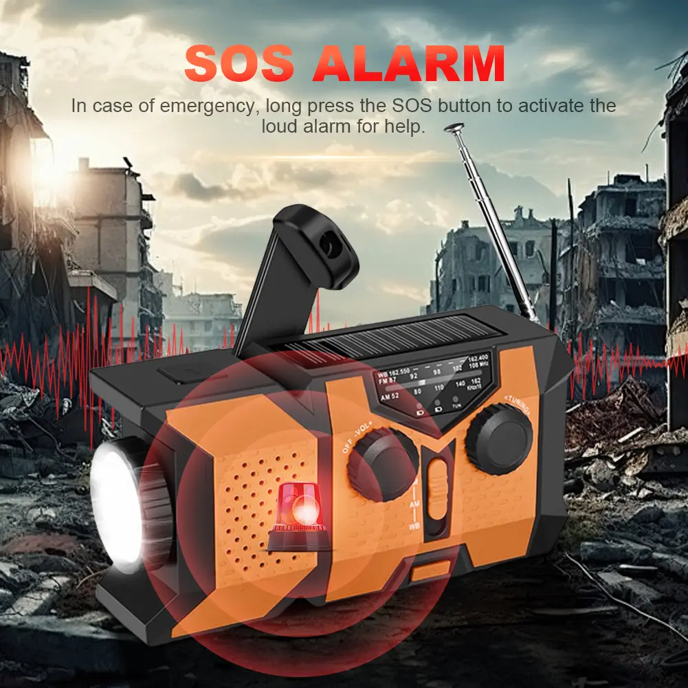 Hand Crank Emergency Radio Portable Radio with Power Bank SOS Alarm LED Flashlight Solar Radio for Outdoor Camping and Emergency