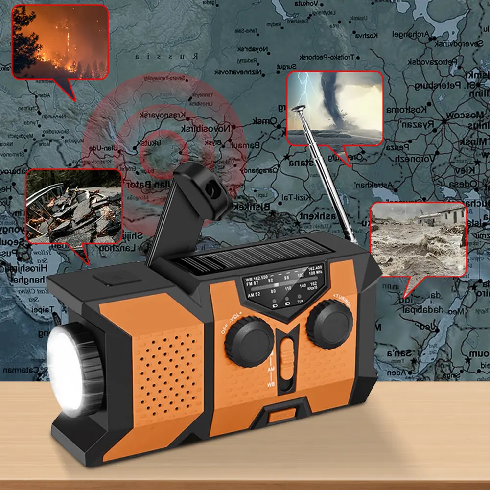Hand Crank Emergency Radio Portable Radio with Power Bank SOS Alarm LED Flashlight Solar Radio for Outdoor Camping and Emergency