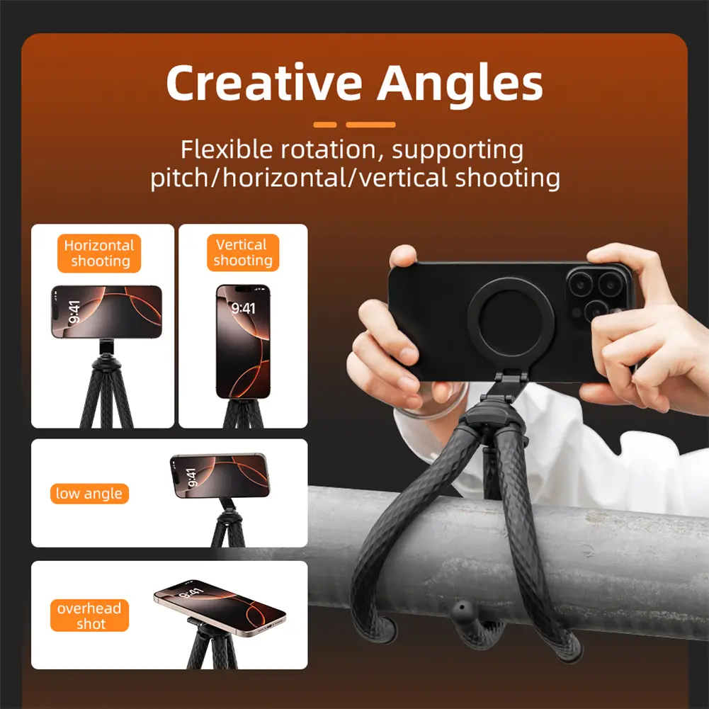 For Magsafe Magnetic Tripods Octopus Magnetic Tripod Phone Holder 1/4inch Port Mini Vlog Cellphone Tripod Stand for DJI Pocket 3