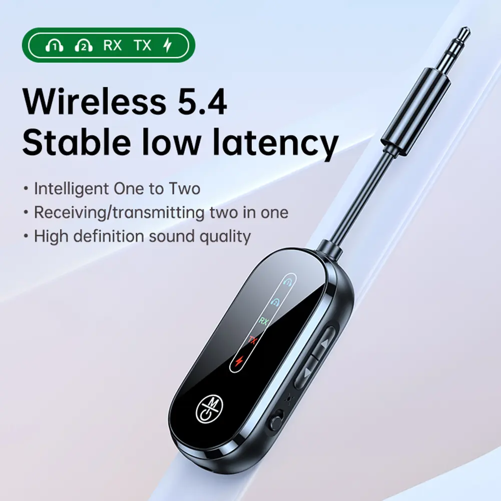 Bluetooth-Compatible Transmitter Receiver 3.5mm Low Latency Audio Adapter Supports 2 AirPods Or Headphones for Car/Home Stereo
