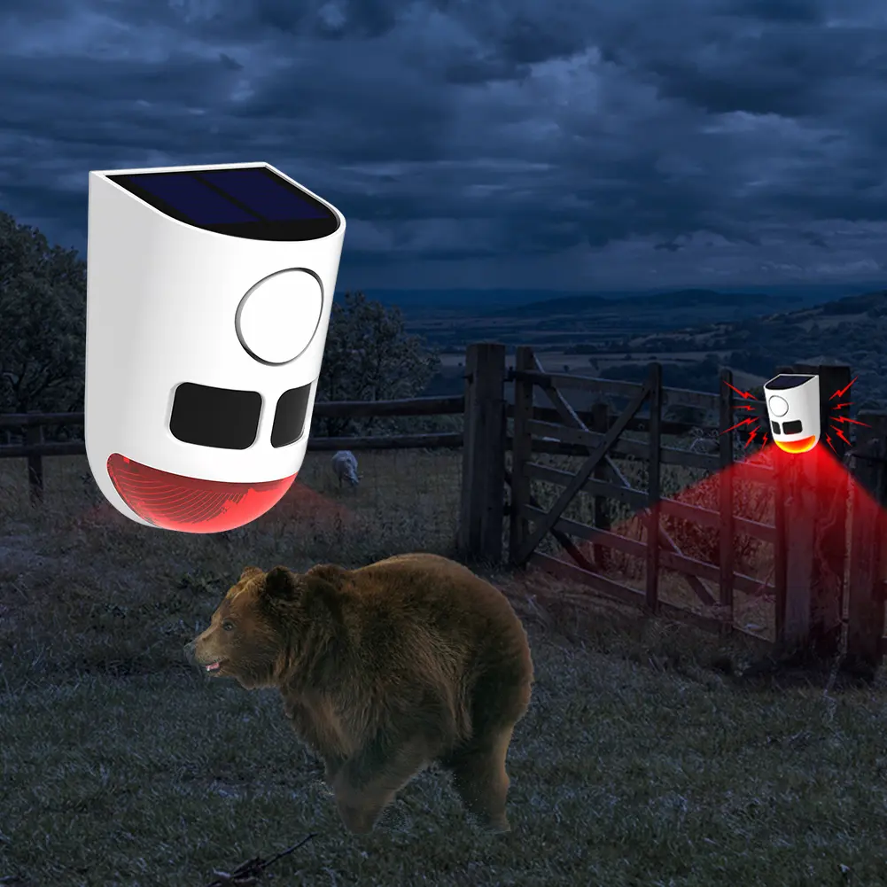Solar Outdoor Motion Sensor Alarm Home Security Alarm To Deter Raccoon Deer Skunk Bear Coyote for Yard Farm Garden