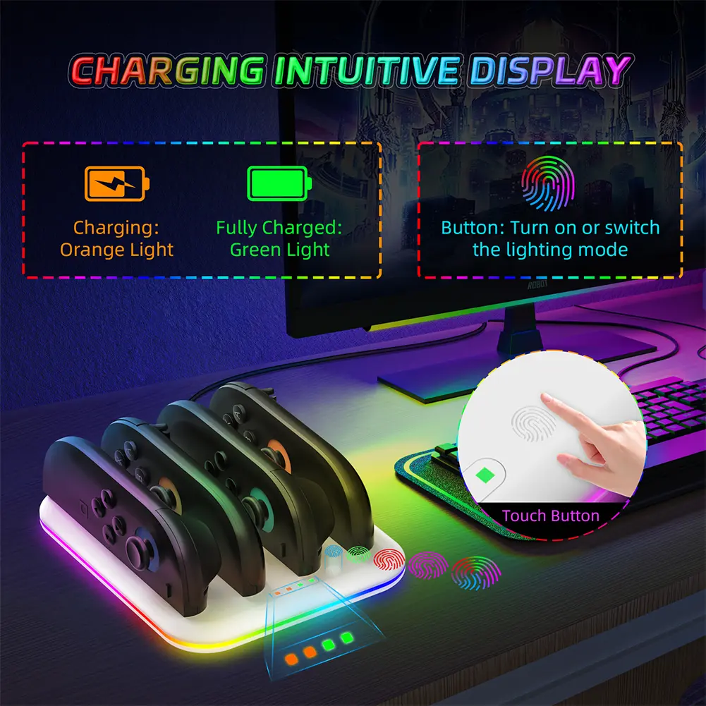 Charger Dock for Switch 2 for Joycon Controller with Charging Cord & LED Indicator Charger Stand Station for Joy-Con Charging
