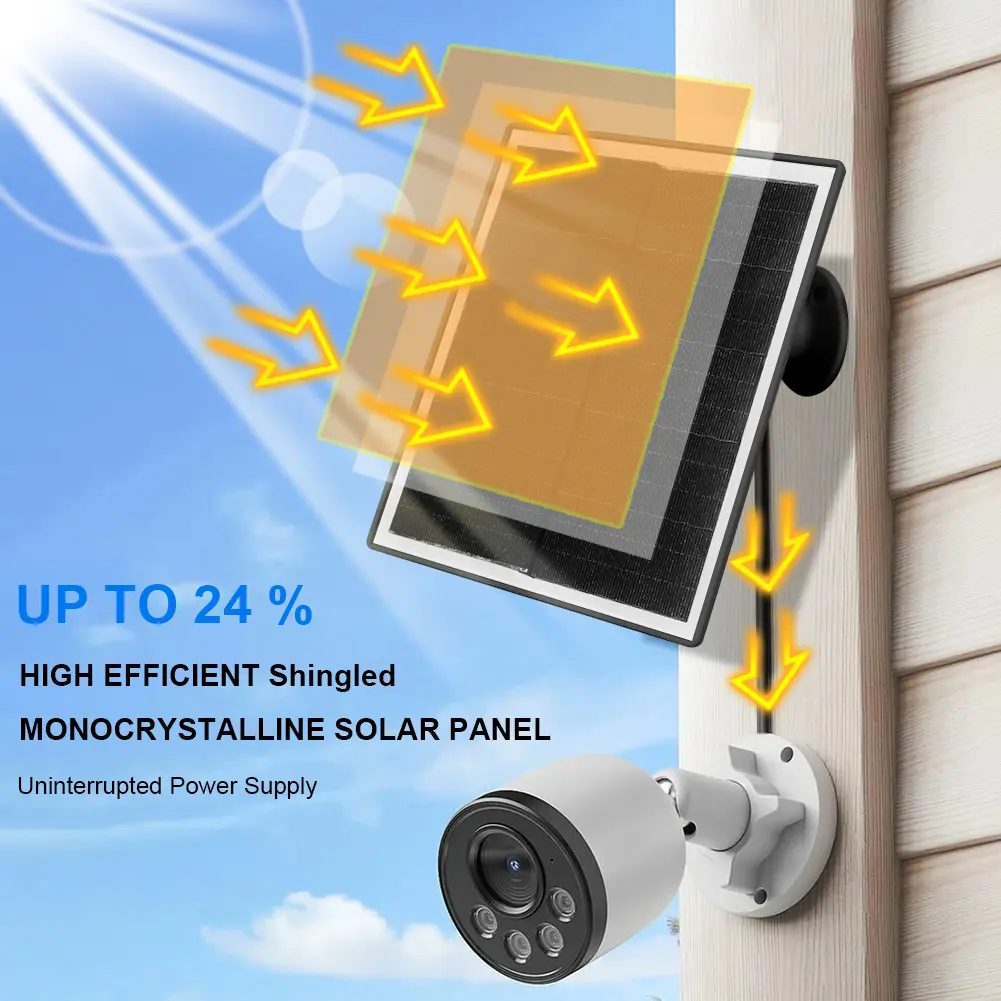 6W 5V Shingled Solar Panel 24% Efficiency Solar Panel Charger IP65 Waterproof Micro USB & USB-C Port for Security Camera