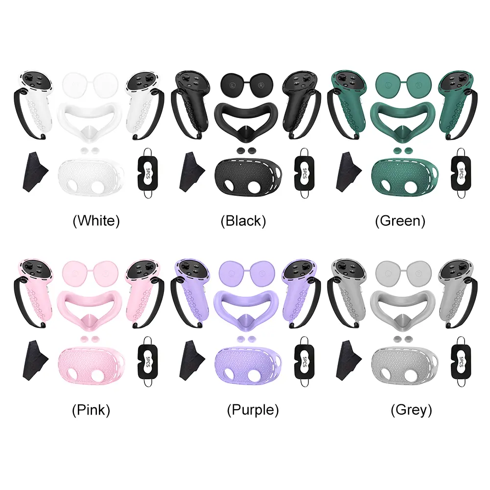Silicone Cover Set Controller Grips VR Shell Cover Face Cover Lens Cover for Meta Quest 3S VR Headset Accessories