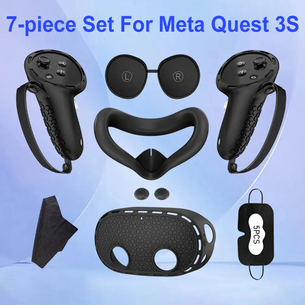 Silicone Cover Set Controller Grips VR Shell Cover Face Cover Lens Cover for Meta Quest 3S VR Headset Accessories