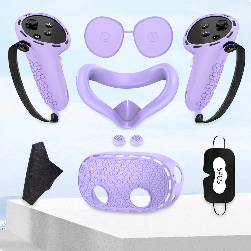 Silicone Cover Set Controller Grips VR Shell Cover Face Cover Lens Cover for Meta Quest 3S VR Headset Accessories
