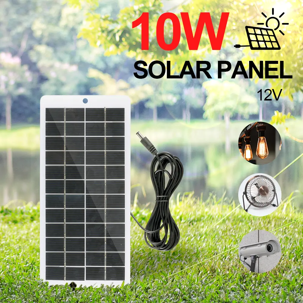 12V Solar Charger Polysilicon 10W Solar Battery Charger EVA Laminated Emergency Solar Charger for Monitoring Camera/Mobile Phone