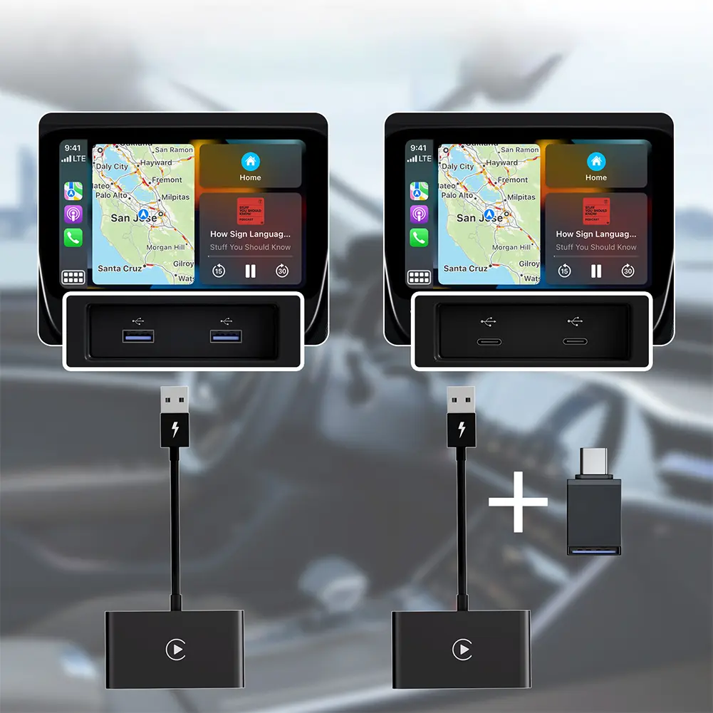 2 in 1 Wireless CarPlay Android Auto Adapter Carplay AI Box Plug & Play CarPlay Dongle for iPhone and Android Factory Wired Cars