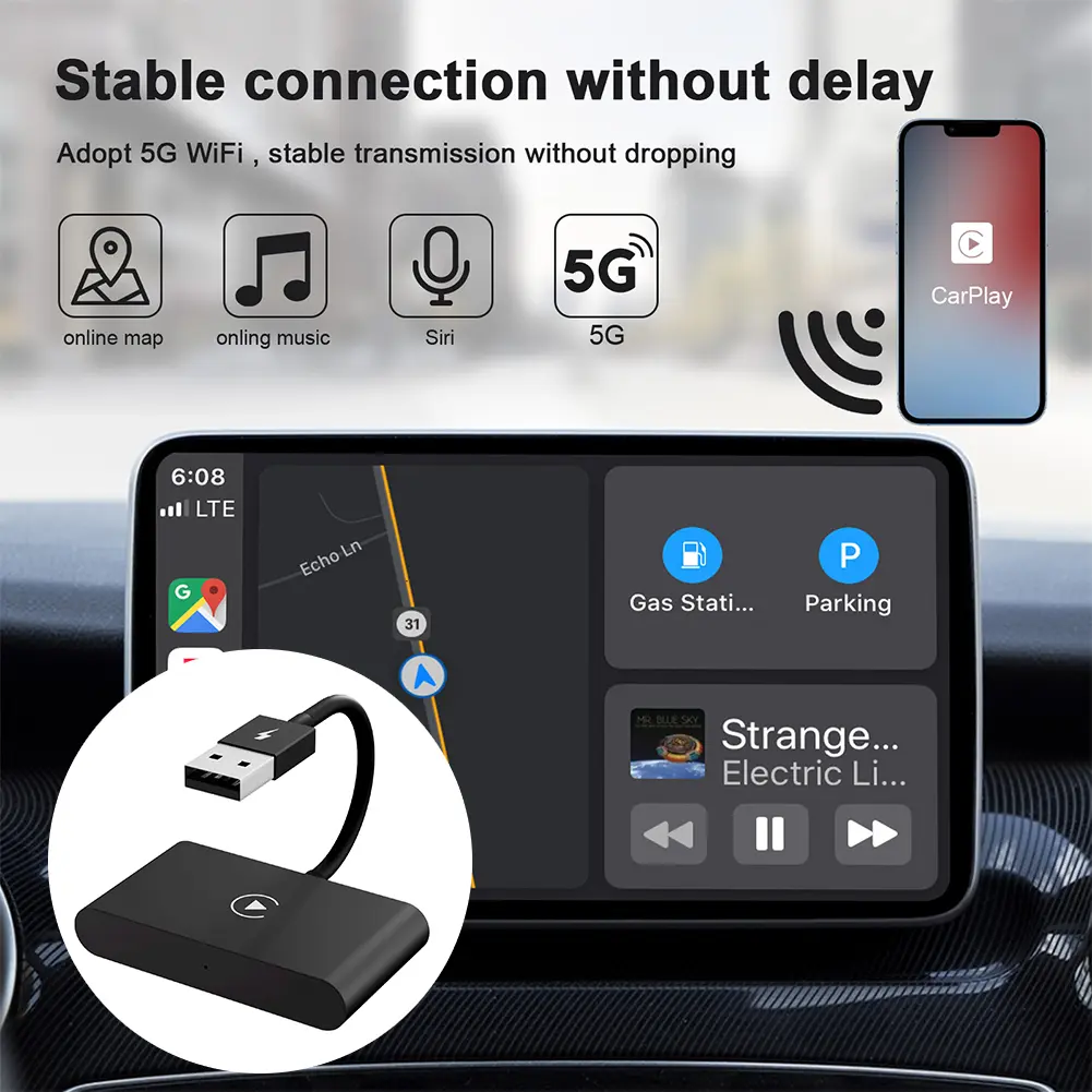 2 in 1 Wireless CarPlay Android Auto Adapter Carplay AI Box Plug & Play CarPlay Dongle for iPhone and Android Factory Wired Cars