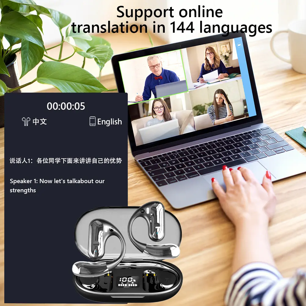 144 Languages AI Translator Earbuds Bluetooth-Compatible 5.3 Language Translation Earbuds Wireless Earphone for Running/Workout