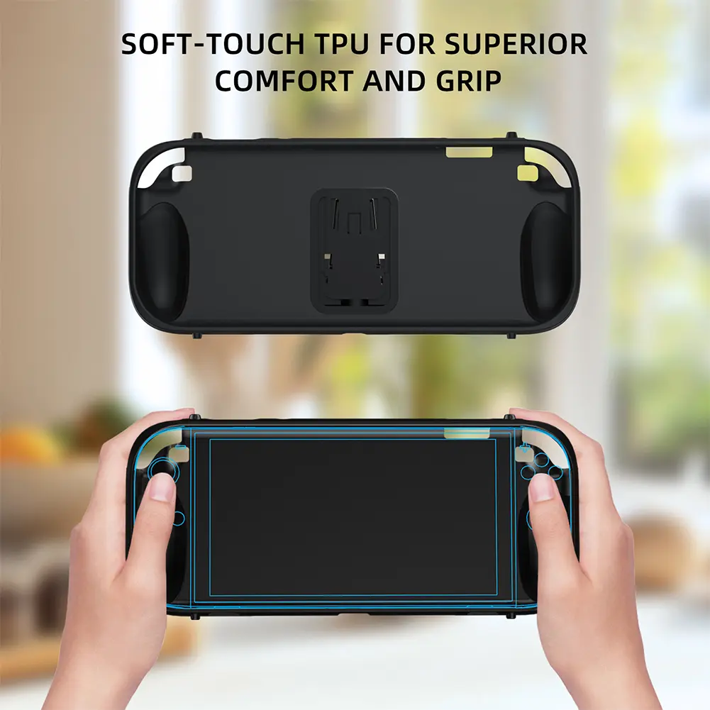 TPU Case for Nintendo for Switch 2 Ergonomic Handle Grip Cover Anti-Slip Full Protective Shell with Stand Protection Hand Shell