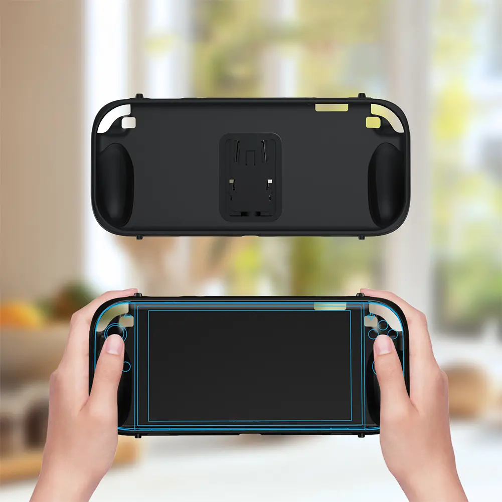 TPU Case for Nintendo for Switch 2 Ergonomic Handle Grip Cover Anti-Slip Full Protective Shell with Stand Protection Hand Shell