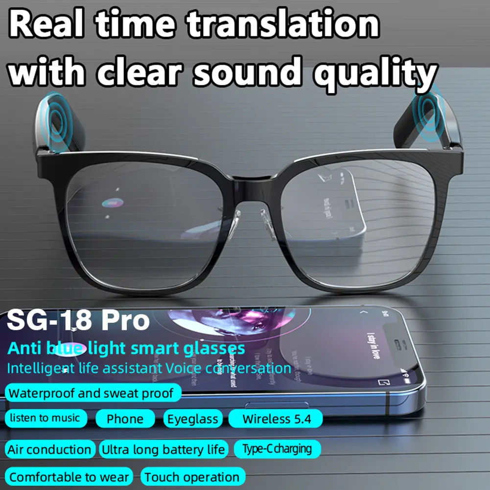 AI Smart Translate Eyeglasses Noise Canceling Real-Time Translation Sunglasses Portable Music Play Glasses for Business Meeting