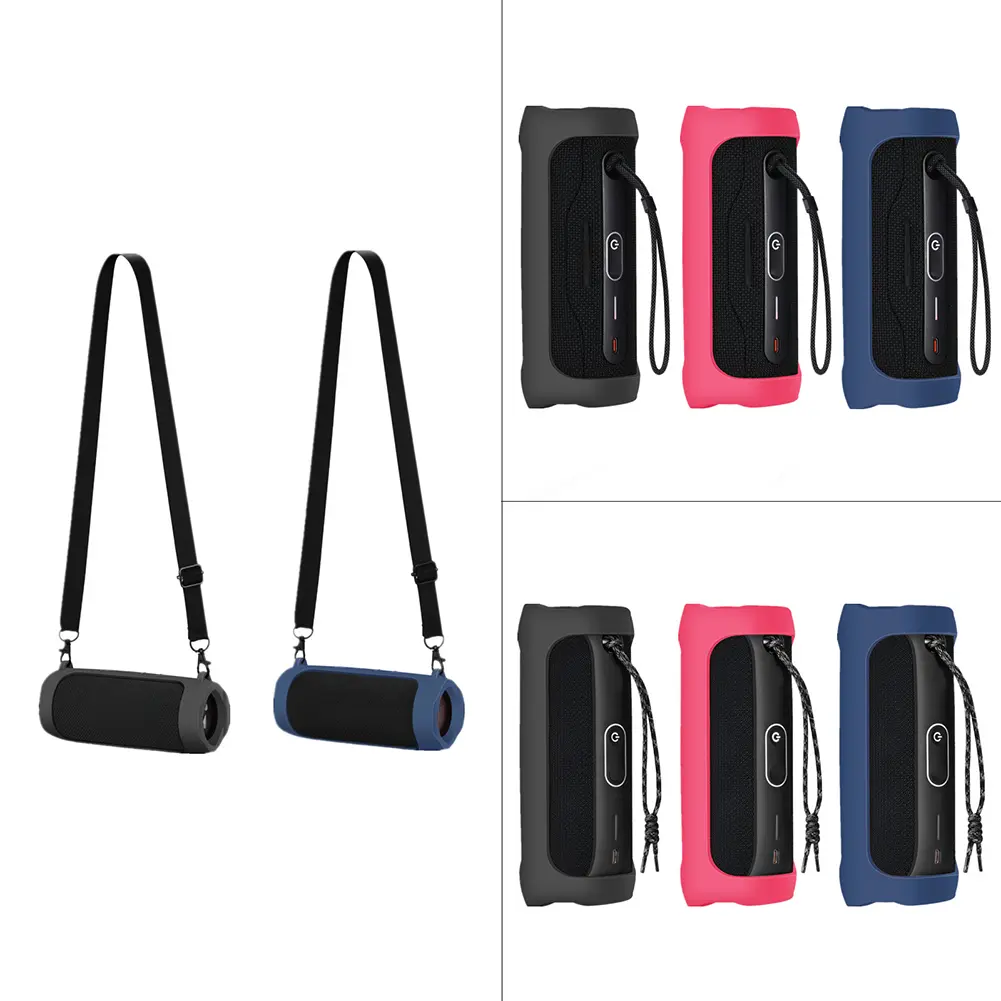 Silicone Protective Cover with Carabiner Waterproof Speaker Protective Case Adjustable Strap Portable for JBL Flip 6/Flip 5