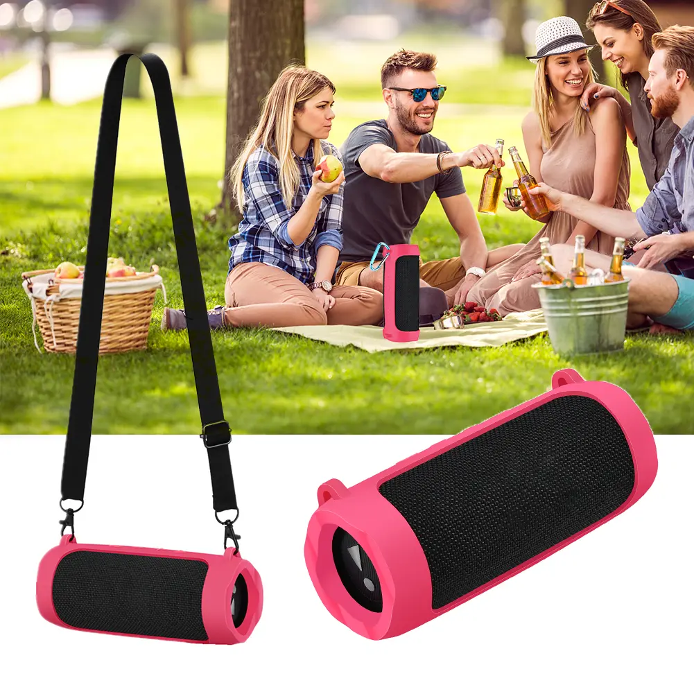 Silicone Protective Cover with Carabiner Waterproof Speaker Protective Case Adjustable Strap Portable for JBL Flip 6/Flip 5