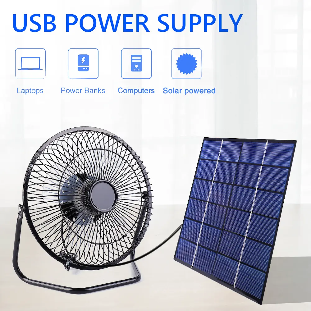 7W 6V Solar Panel with 8inch USB Exhaust Fan Multipurpose Solar Panel Powered Fan Solar Plate Exhaust Fan for Dog Chicken House