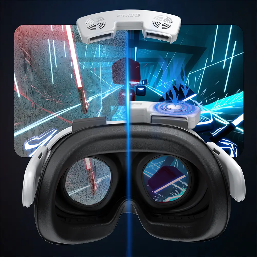 Cooling Fan with Facial Interface Face Cover Relieve Lens Fogging 3 Speeds with PU Face Cushion Pad for Meta Quest 3 VR Headset