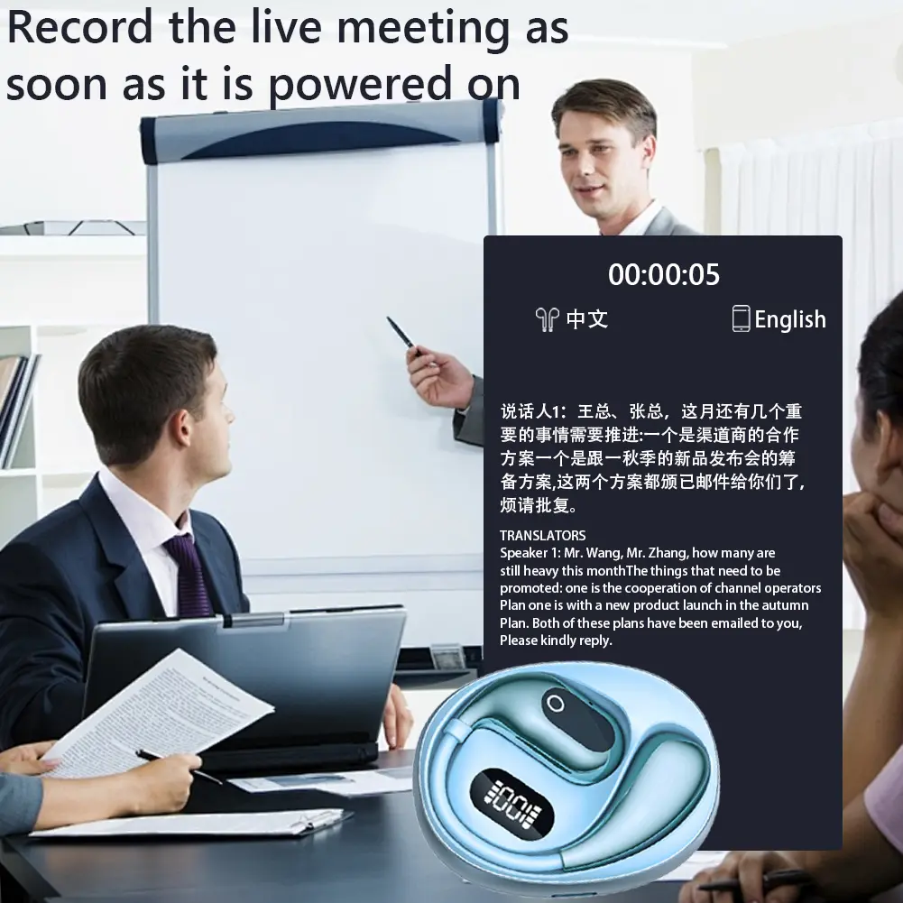 AI Real Time AI Translator Earbuds Bluetooth-Compatible 5.3 Translation Earphones Open Ear Headphones for Sports Business Travel