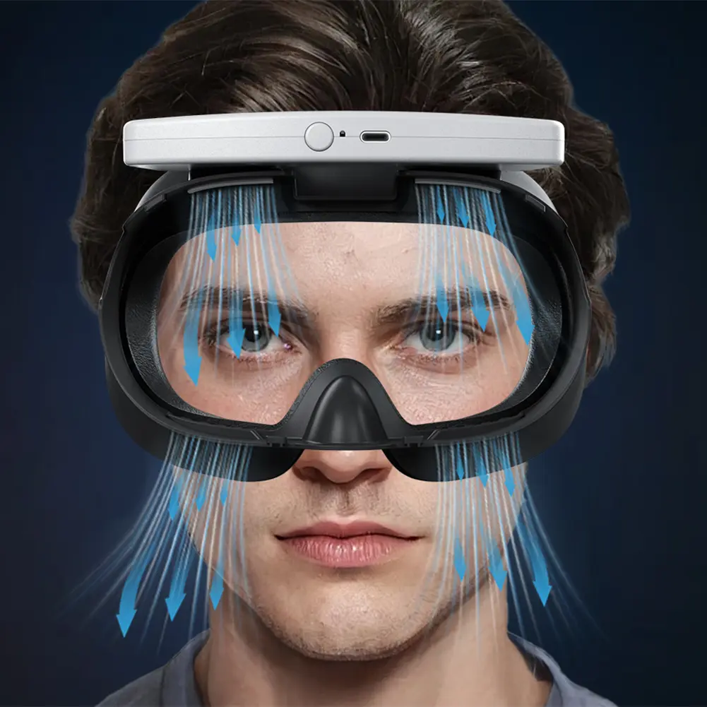 Cooling Fan with Facial Interface Face Cover Relieve Lens Fogging 3 Speeds with PU Face Cushion Pad for Meta Quest 3 VR Headset