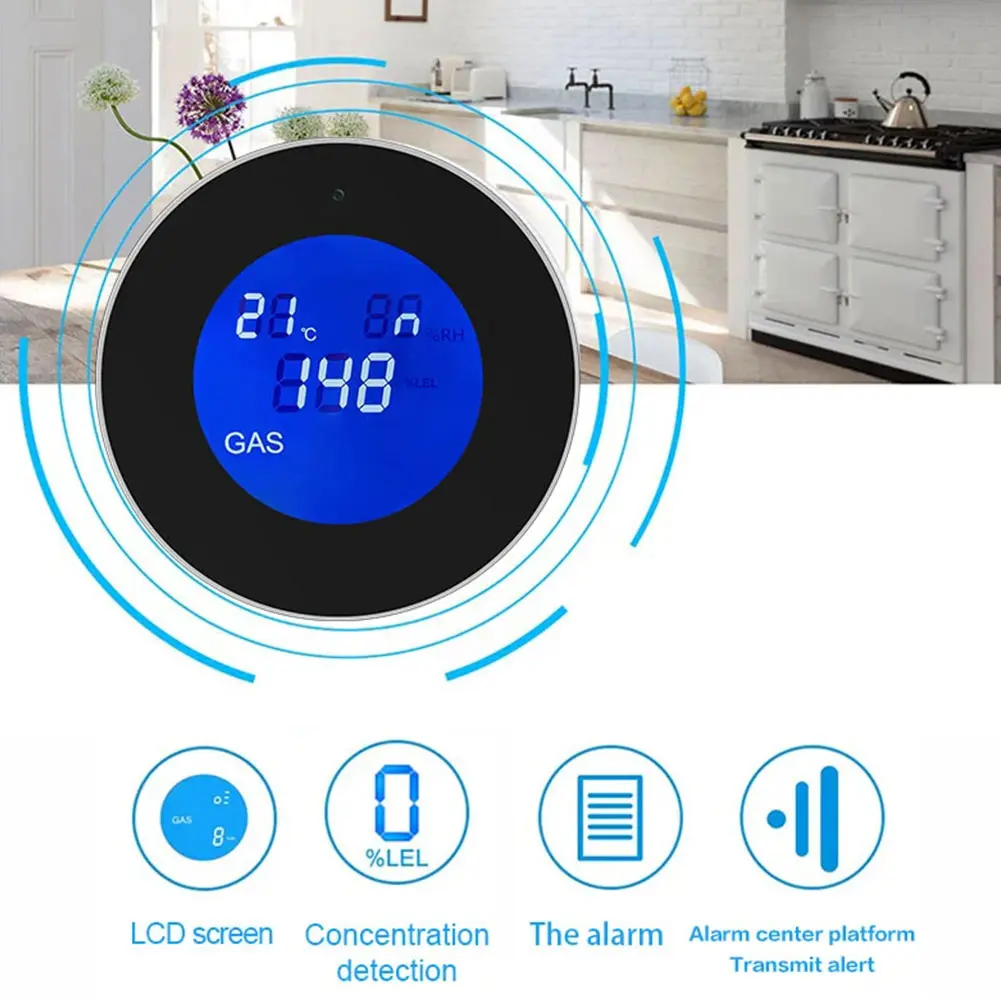 WiFi Natural Gas Alarm LCD Digital Display Gas Leak Sensor Combustible Gas Leak Alarm for Home Kitchen