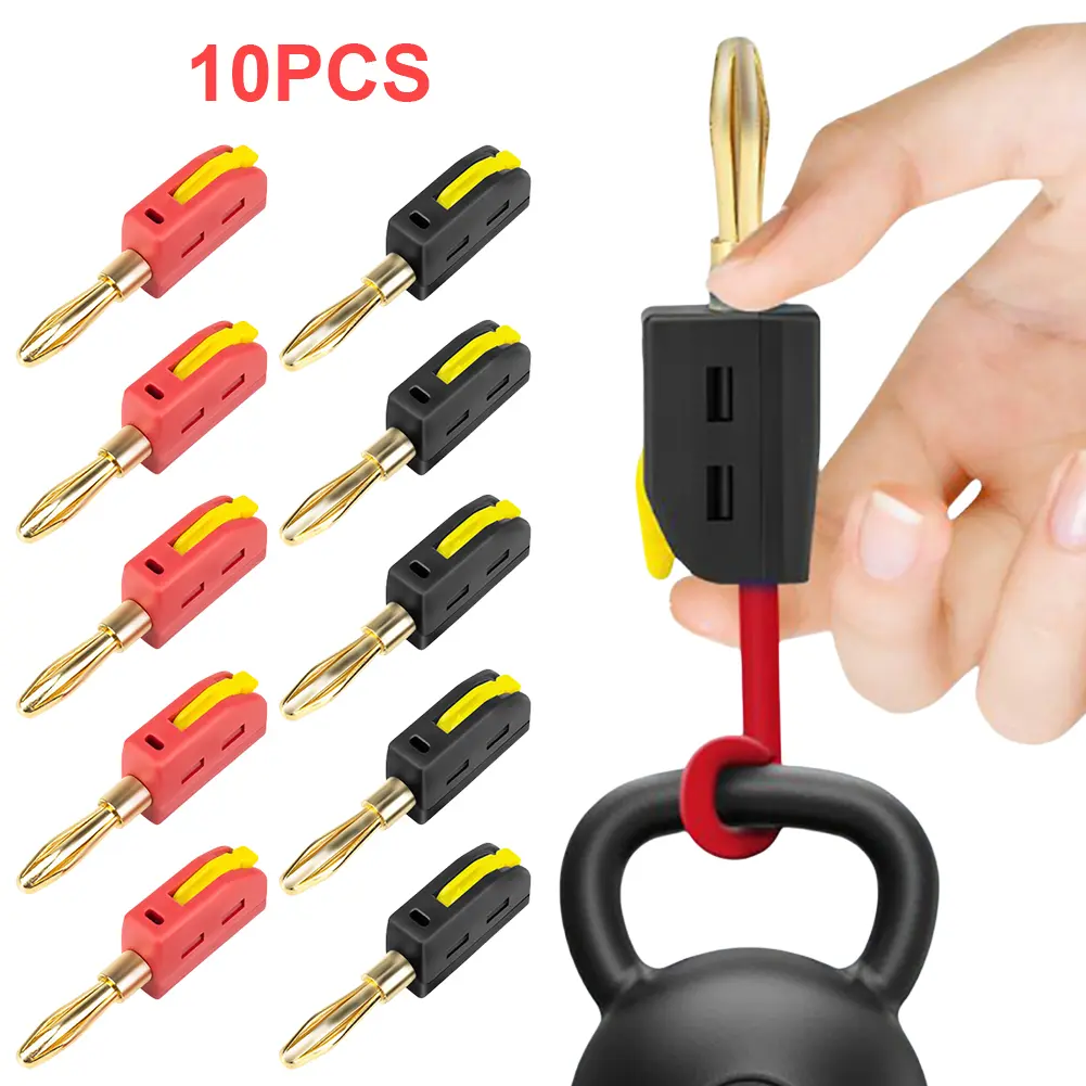 10Pcs 4mm Gold-Plated Banana Connector Solder-Free Quick Connect Plug Self-Locking Lantern Buckle Plug for Home Office