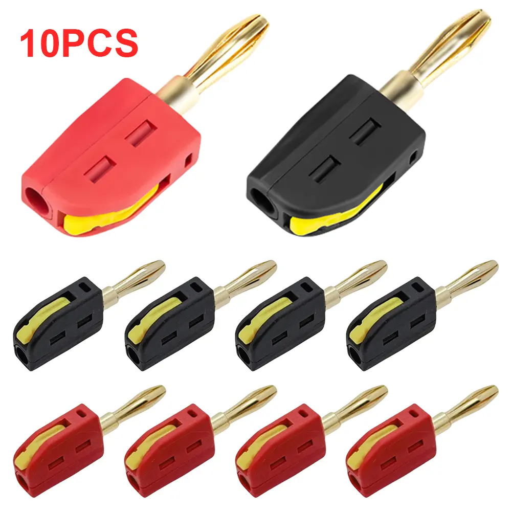10Pcs 4mm Gold-Plated Banana Connector Solder-Free Quick Connect Plug Self-Locking Lantern Buckle Plug for Home Office