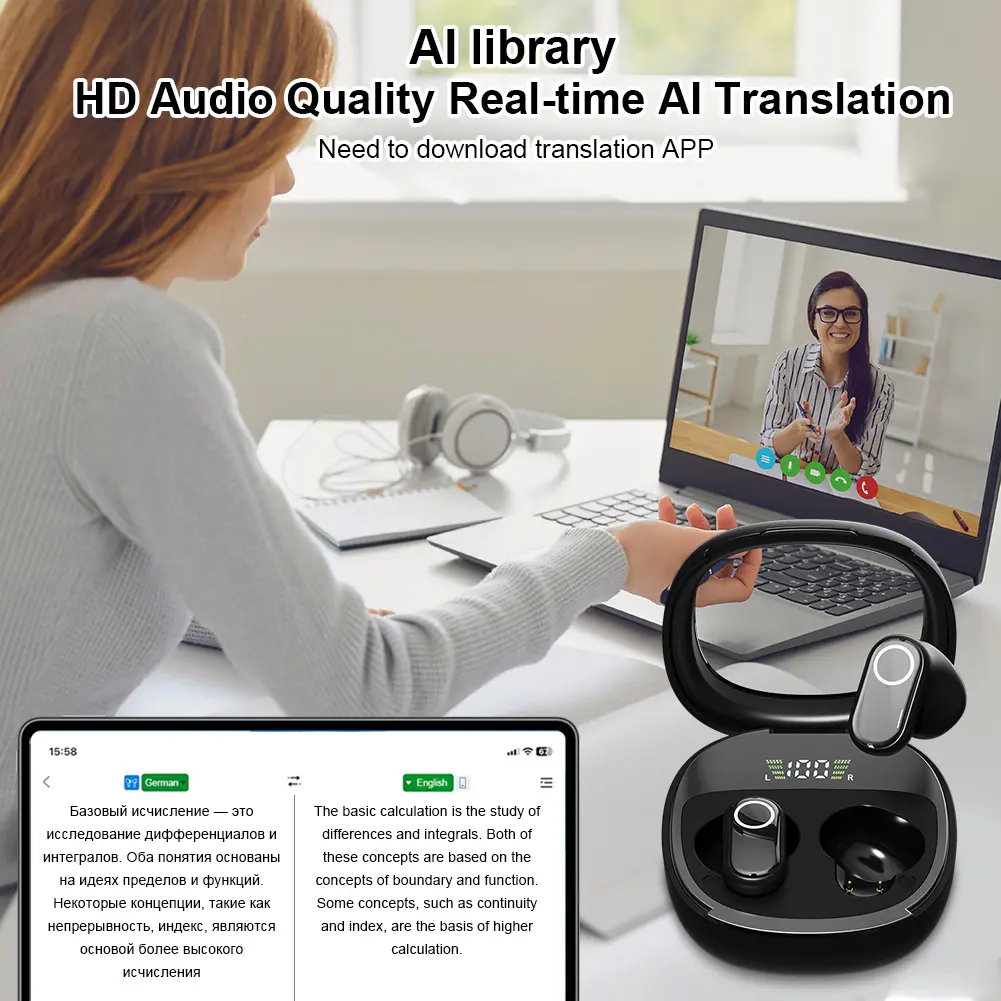 Translation Earbuds Real Time Wireless BT Language Translator Earbuds 144 Languages Ai Translating Earbuds Headphones