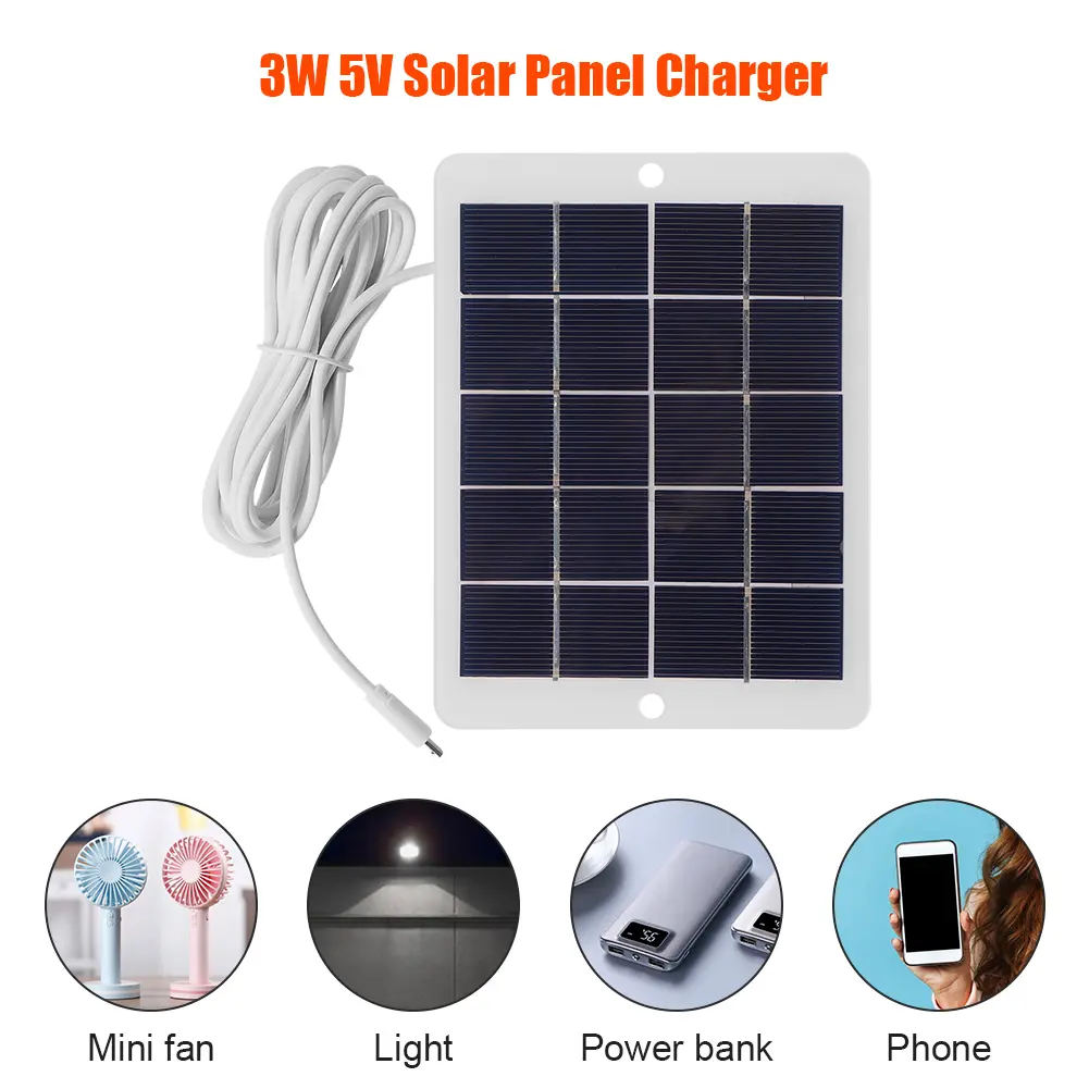3W 5V Portable Micro USB Solar Panel Charger Phone Light Power Supply Accessory