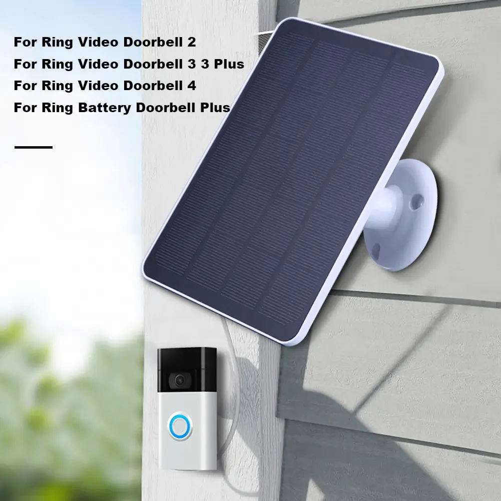 4W 5V Solar Cell Panel 360° Adjustable Bracket Solar Battery Charger with 9.8FT Charging Cable for Ring Video Doorbell 4/3/2