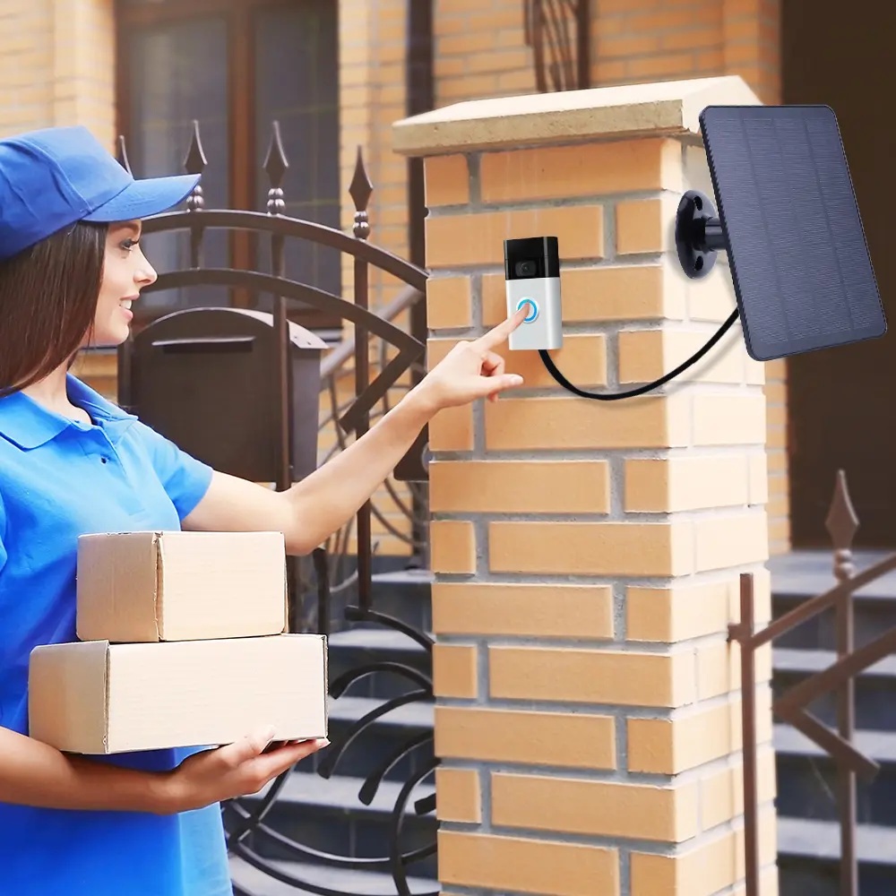 4W 5V Solar Cell Panel 360° Adjustable Bracket Solar Battery Charger with 9.8FT Charging Cable for Ring Video Doorbell 4/3/2