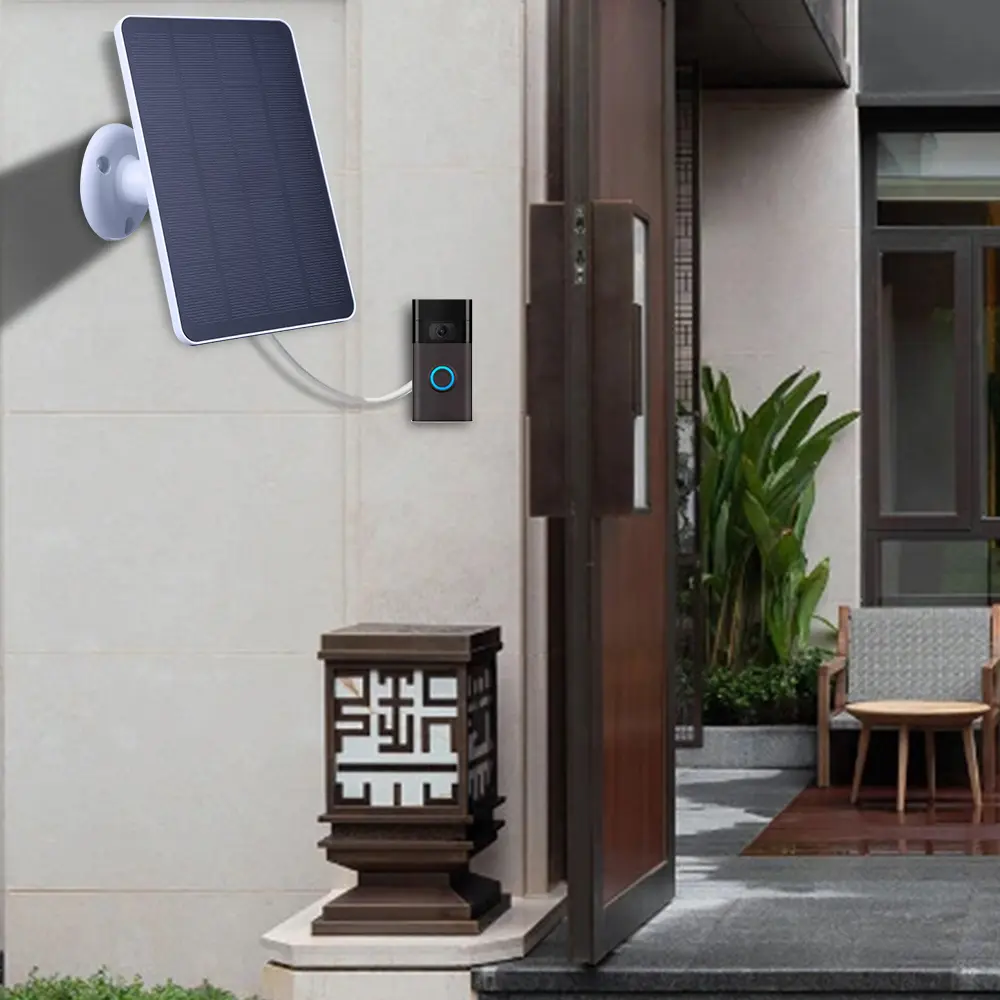 4W 5V Solar Cell Panel 360° Adjustable Bracket Solar Battery Charger with 9.8FT Charging Cable for Ring Video Doorbell 4/3/2