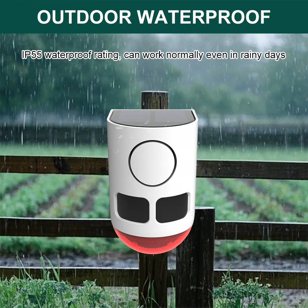 Solar Infrared Motion Sensor Alarm Home Security Alarm with Flashing Light Sound Noise Maker for Yard Farm Garden