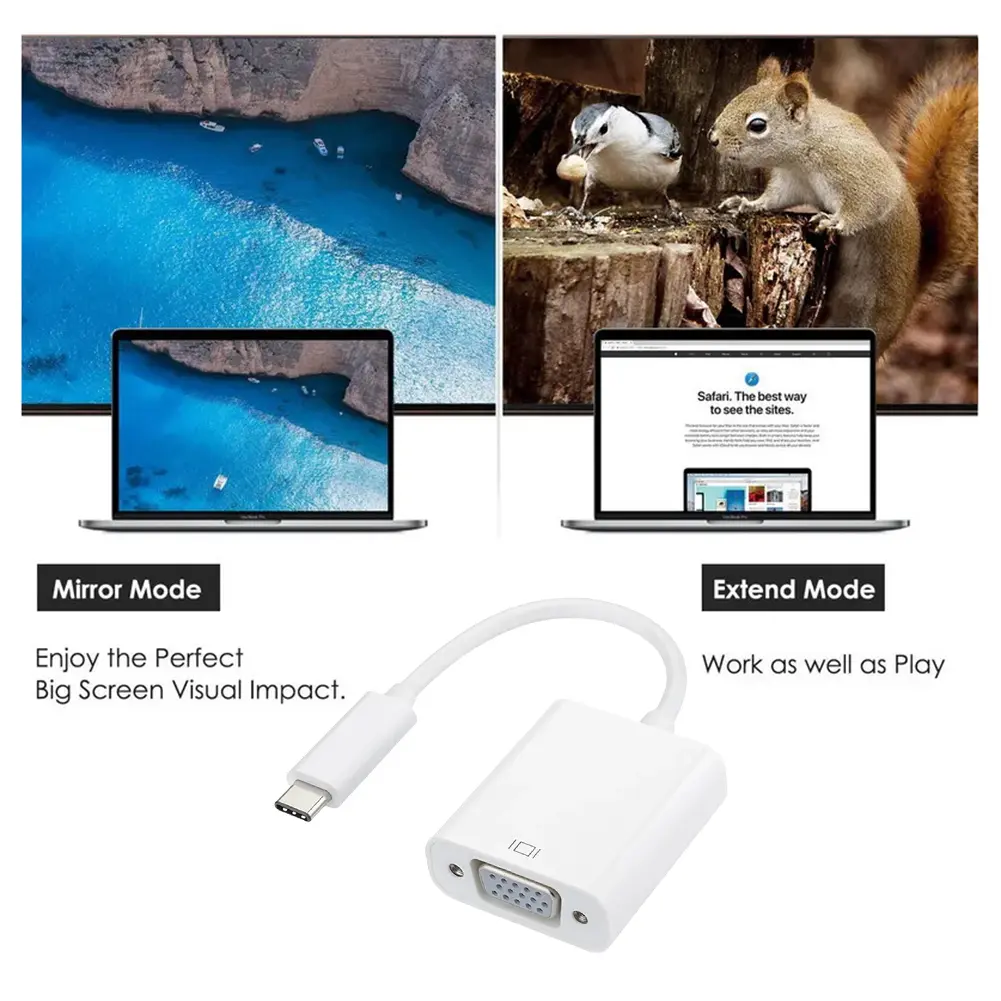 Type C To VGA Adapter USB 3.1 Type C To VGA Converter Adapter Cable 1080P FHD for Macbook 12 Inch Chromebook Pixel Lumia 950XL