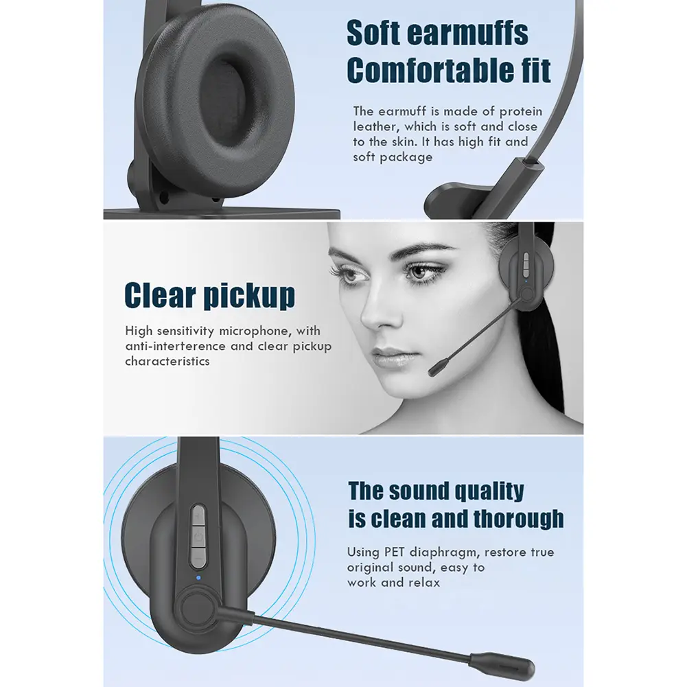 Wireless Telephone Headset for PC Laptop Call Center Office Computer Noise Canceling Customer Service Headphones with Microphone