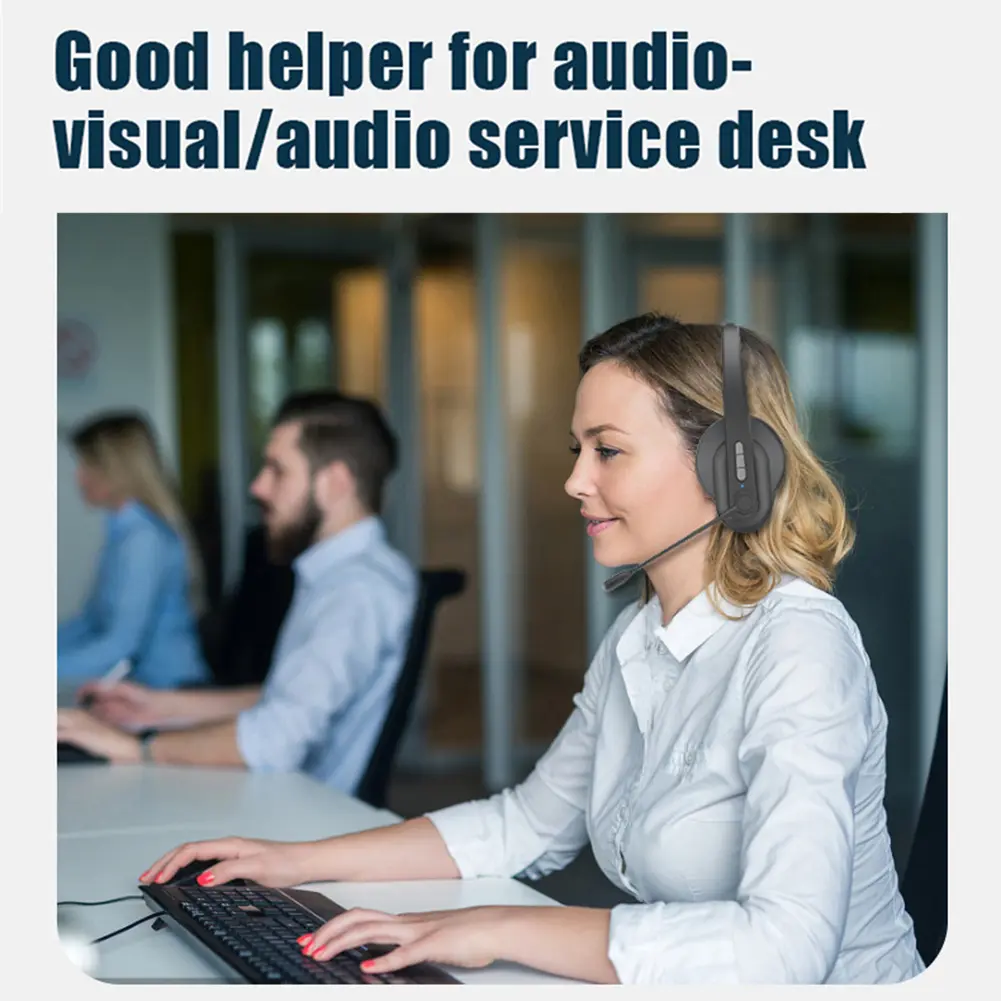 Wireless Telephone Headset for PC Laptop Call Center Office Computer Noise Canceling Customer Service Headphones with Microphone