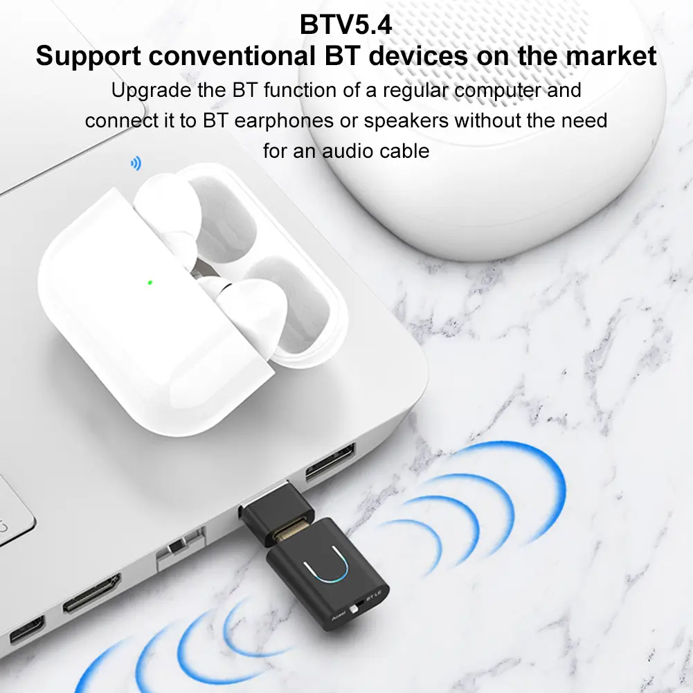 Audio Transmitter Bluetooth-Compatible 5.4 Type-C Wireless Stereo Music Adapter AptX-LL/HD Audio Adapter Audio Dongle Adapter