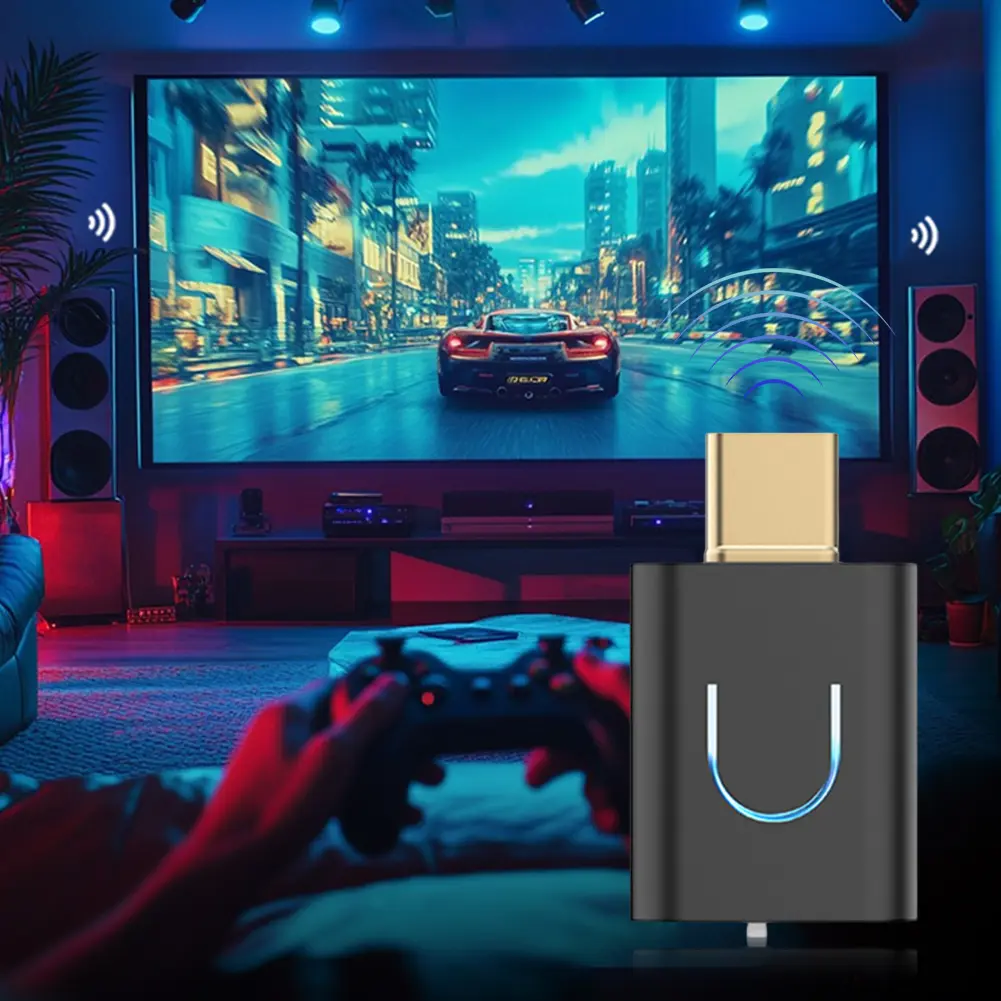 Audio Transmitter Bluetooth-Compatible 5.4 Type-C Wireless Stereo Music Adapter AptX-LL/HD Audio Adapter Audio Dongle Adapter