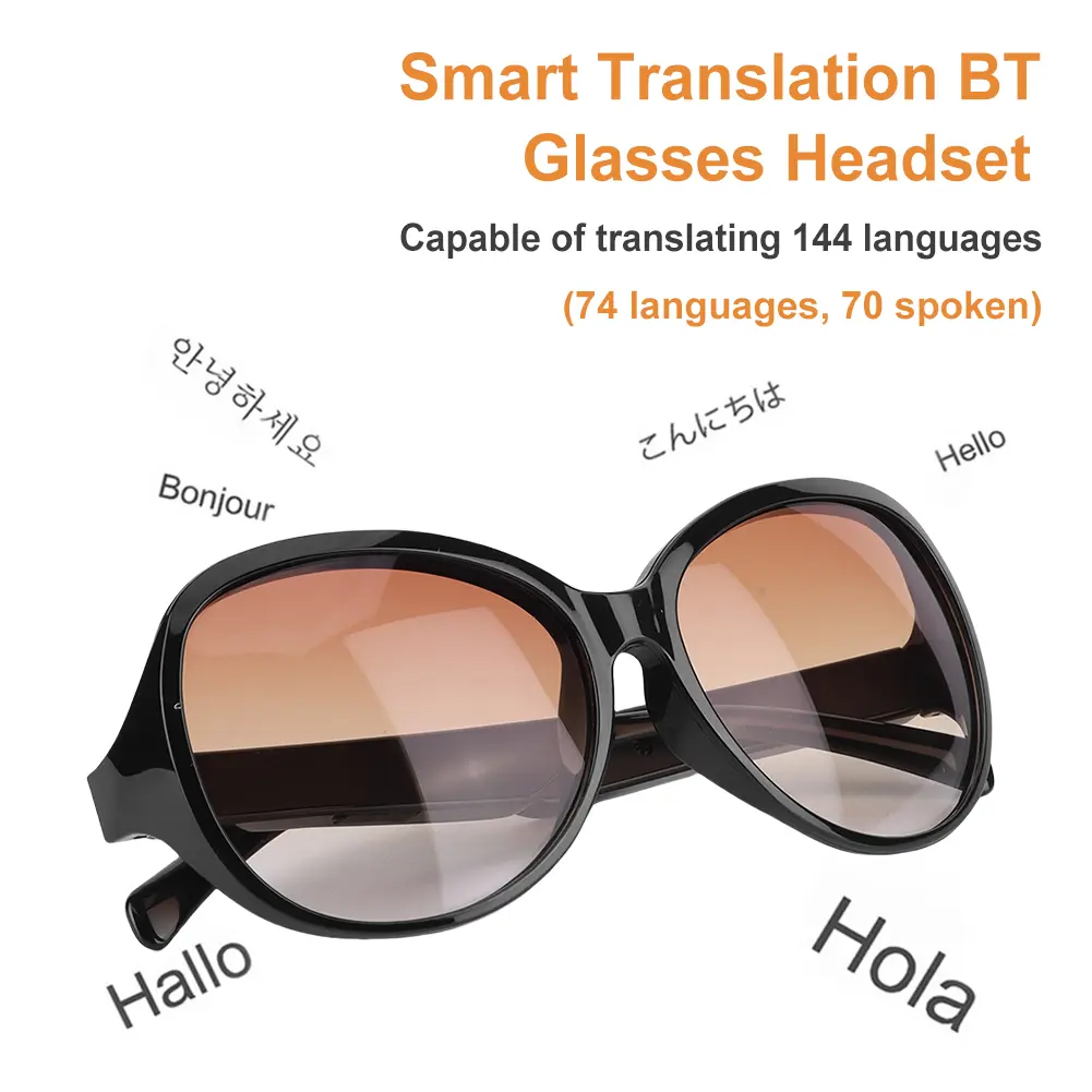 144 Languages Smart Glasses Translator Bluetooth-Compatible 5.3 Wireless Translation Earbuds Open Ear Sunglasses for Men & Women