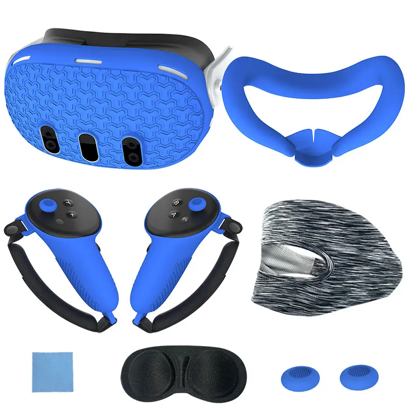7pcs Accessories Set VR TPU Cover Case Anti-Scratch VR Protective Cover Controller Grips Face Cover Anti-Fall for Meta Quest 3