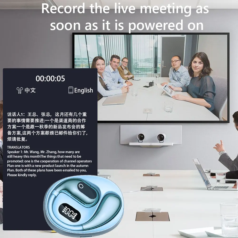 AI Two-Way Voice Translator Waterproof Bluetooth-Compatible 5.3 Smart Voice Translator Translation Earphones for Business Travel