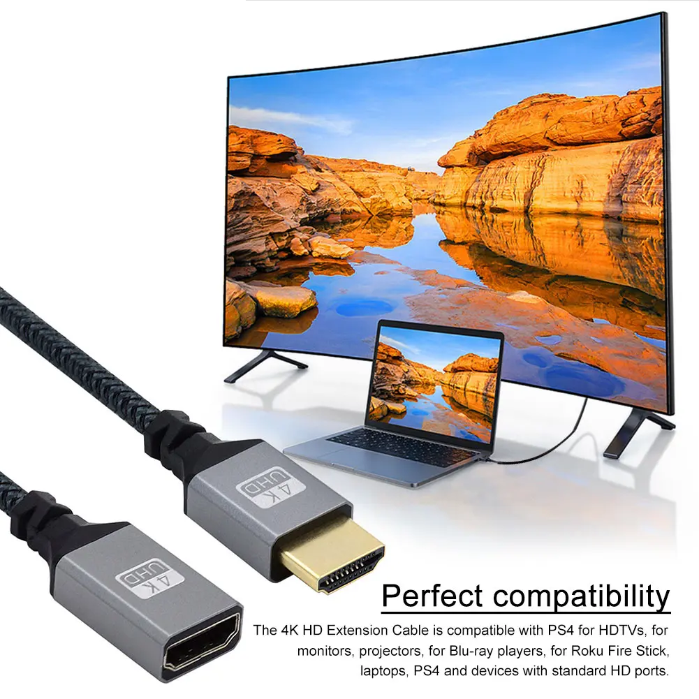 15CM Extender Wire Cord 4K 60Hz HDMI-Compatible Male To Female Cable Adapter 18 Gbps Nylon Braid for HDTV PS4
