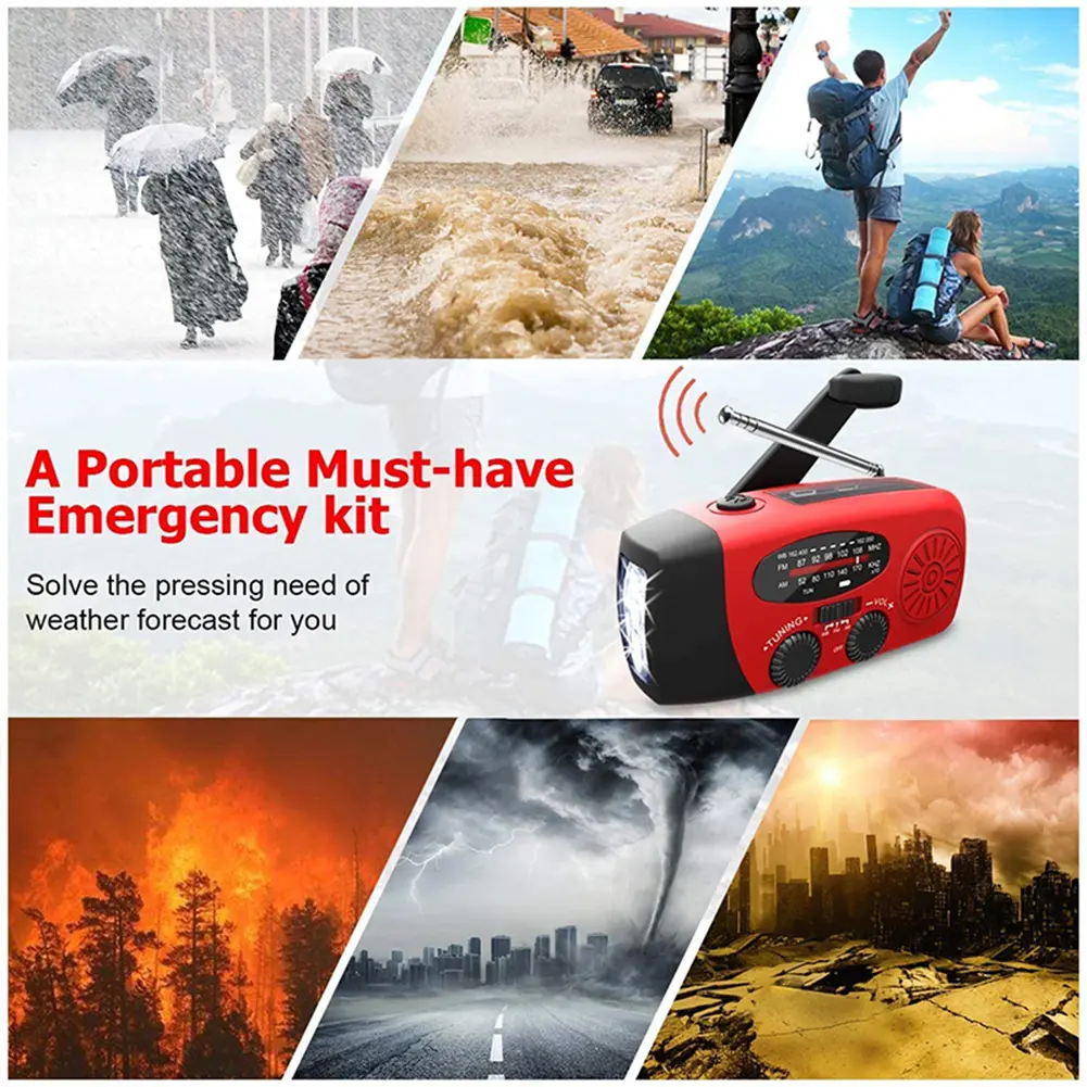 Emergency Hand Crank Radio AM/FM Radio with Flashlight Portable Weather Radio Solar Radio for Outdoor Camping and Emergency