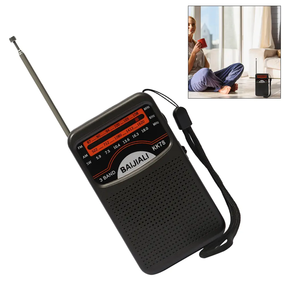 Portable Mini Radio SW/AM/FM Pocket Pointer Radio LCD Display Outdoor Radio Built-in Speaker Battery Operated Telescopic Antenna