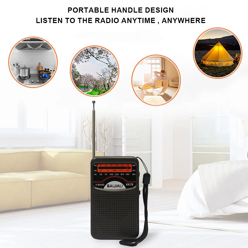 Portable Mini Radio SW/AM/FM Pocket Pointer Radio LCD Display Outdoor Radio Built-in Speaker Battery Operated Telescopic Antenna