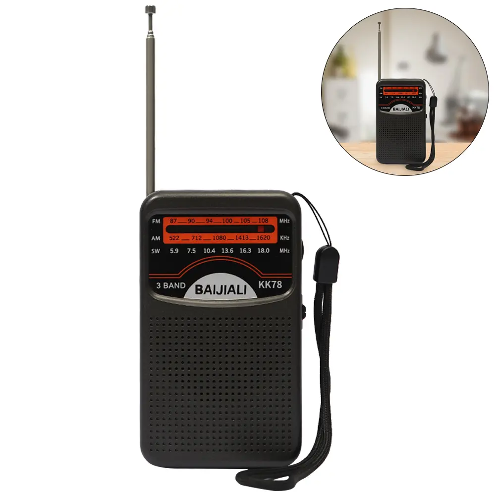 Portable Mini Radio SW/AM/FM Pocket Pointer Radio LCD Display Outdoor Radio Built-in Speaker Battery Operated Telescopic Antenna